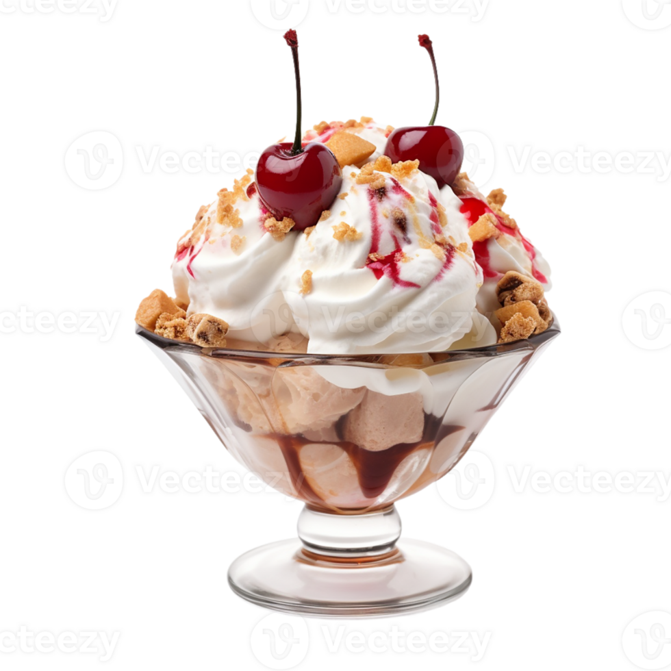 AI generated ice cream cup with cherry  on transparent background PNG image