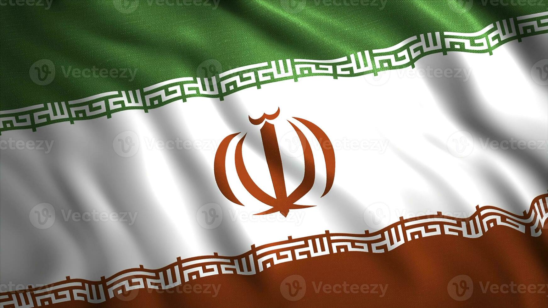 Realistic slow motion waving flag of Iran. Motion. Highly detailed fabric texture of a national tricolor flag. photo