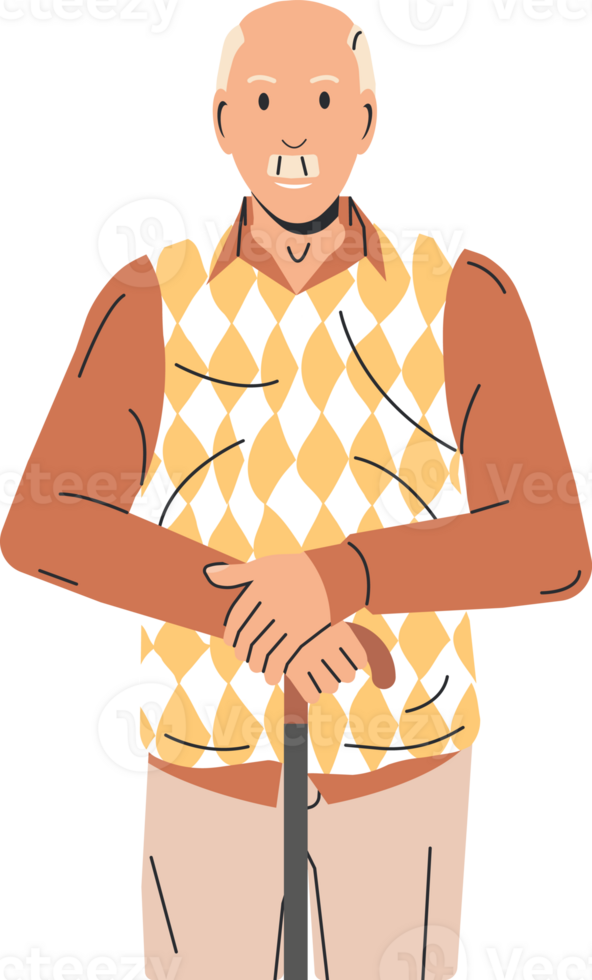 Handsome elderly man with cane png