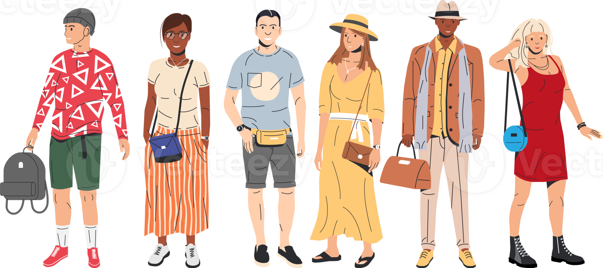 Group of fashion people characters png