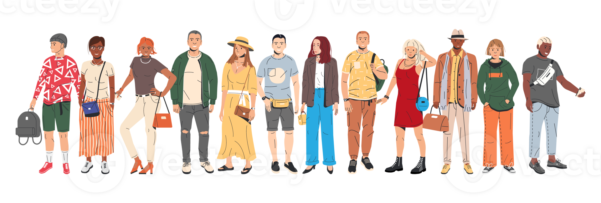 Group of fashion people characters png