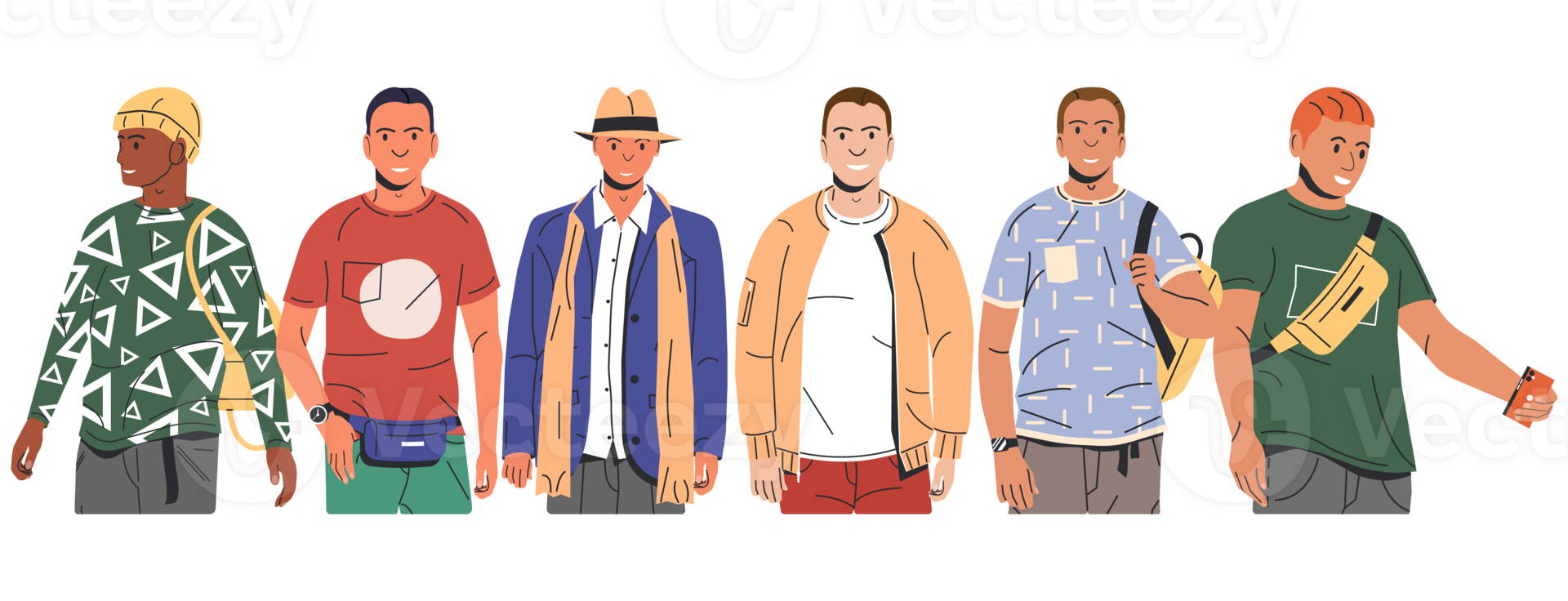 Group of fashion people characters png