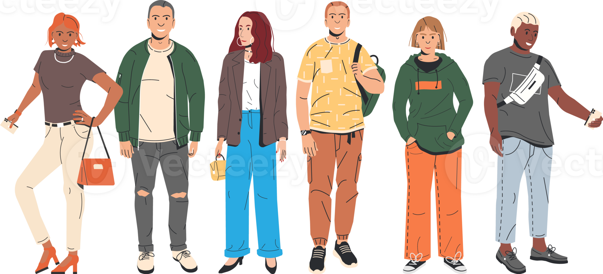 Group of fashion people characters png