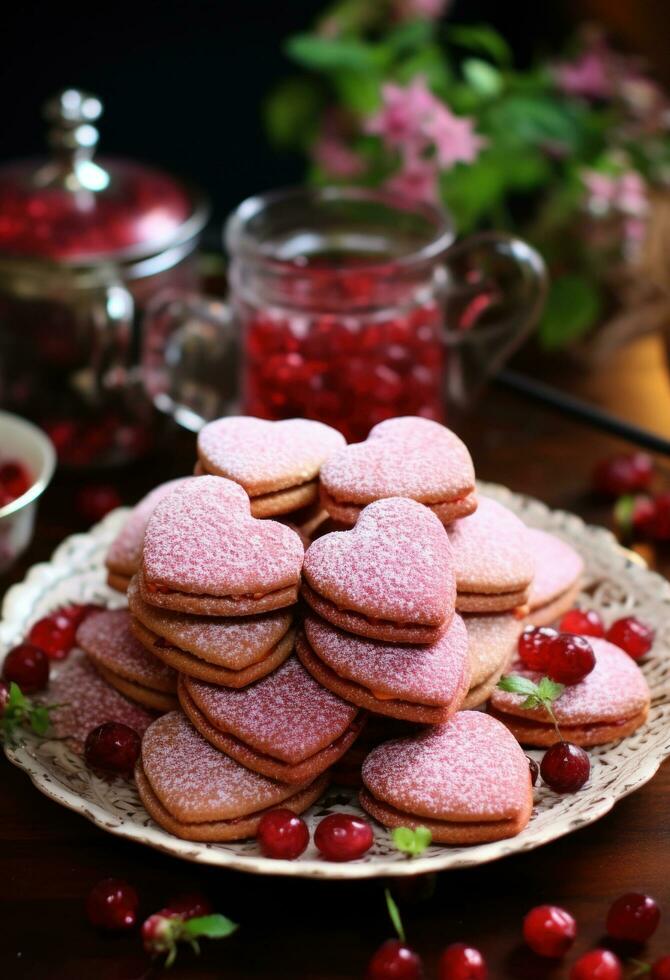 AI generated hearts strawberry cookies photo