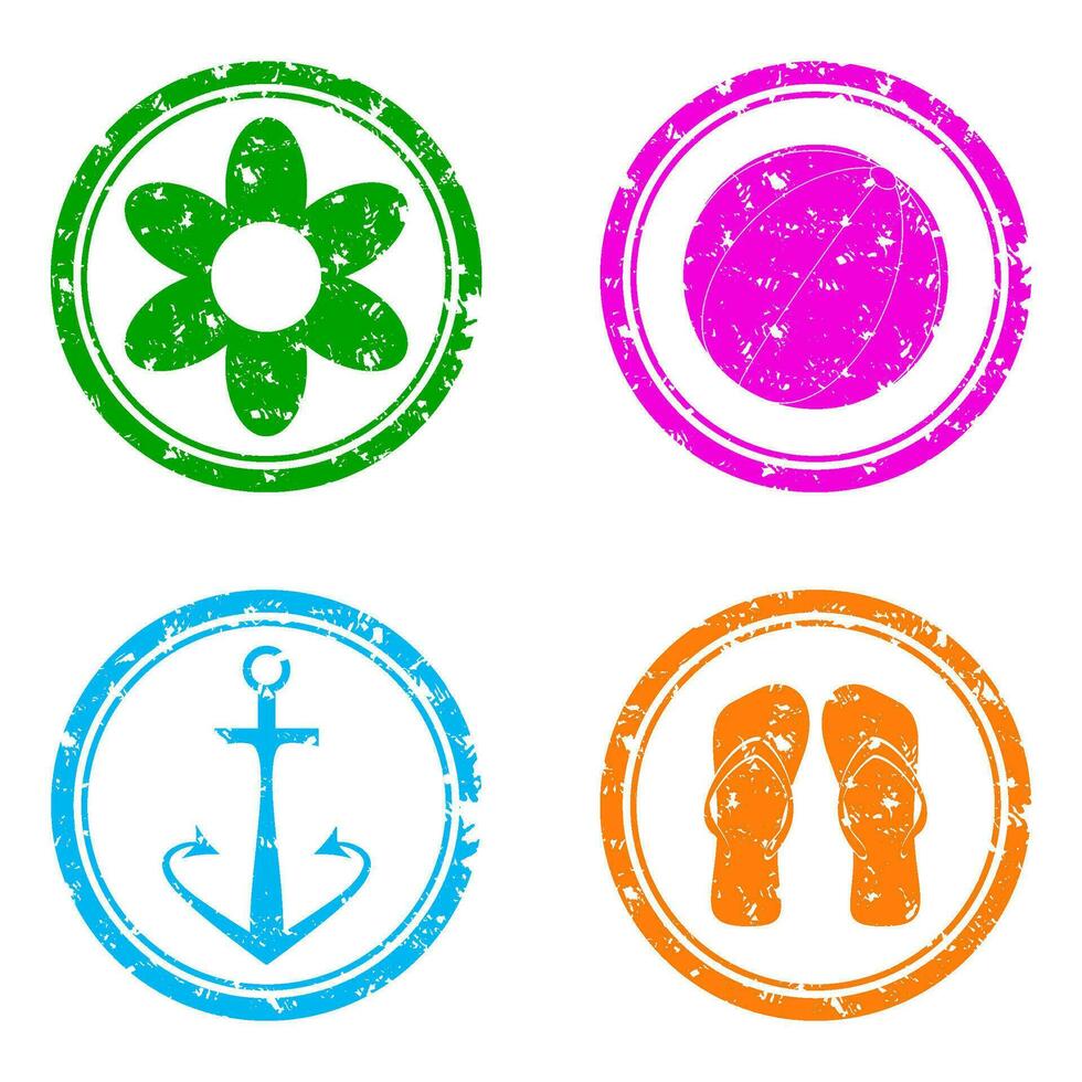 Summer rubber stamp symbol flower and flip-flops. Conceptual summer icons. Vector illustration