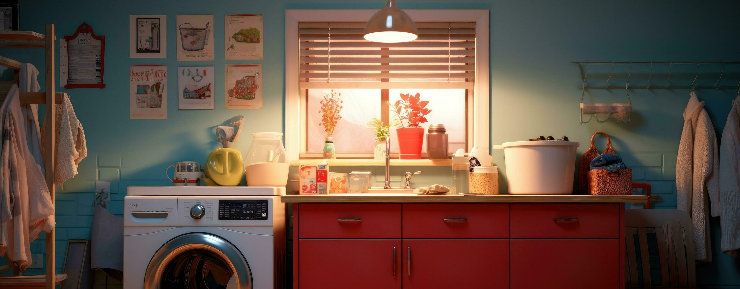 AI generated the laundry room has hanging in a basket photo