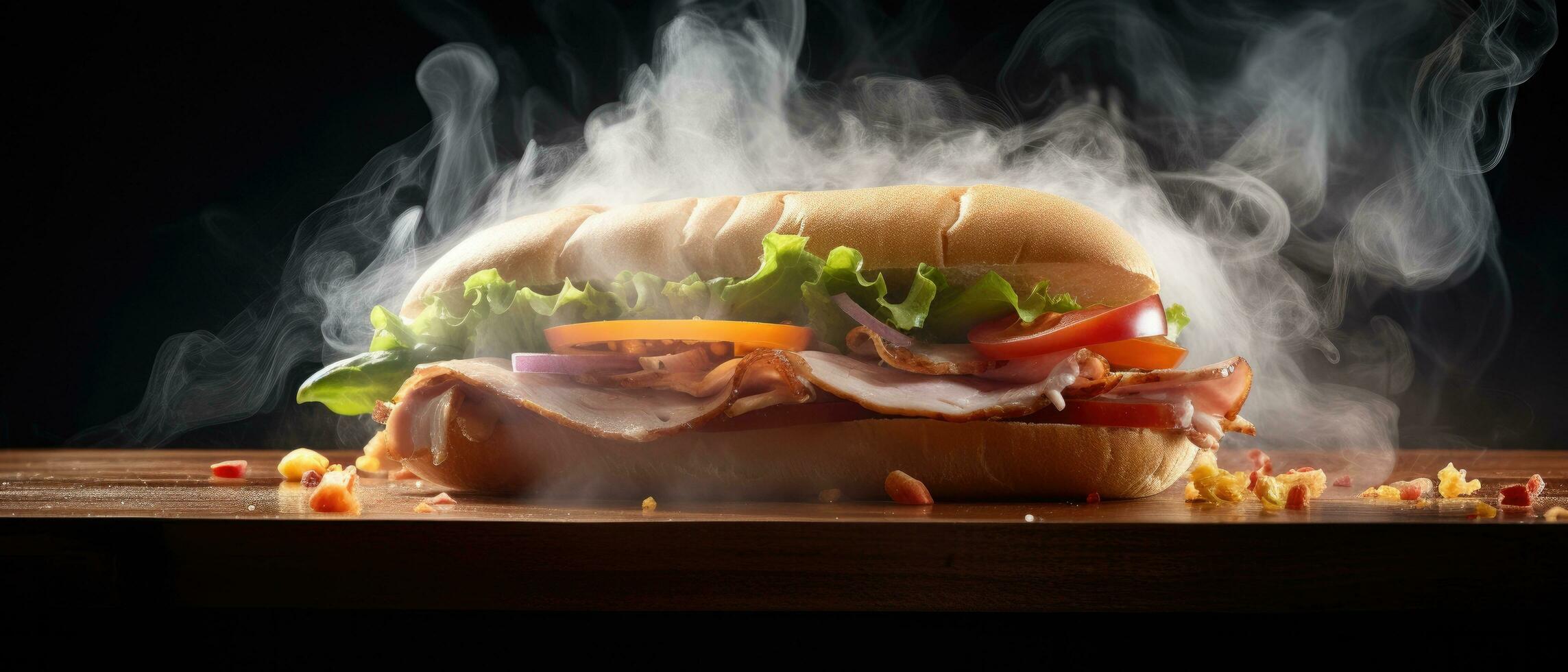 ai generado esta imagen muestra el sammich sub con fumar viniendo desde eso foto