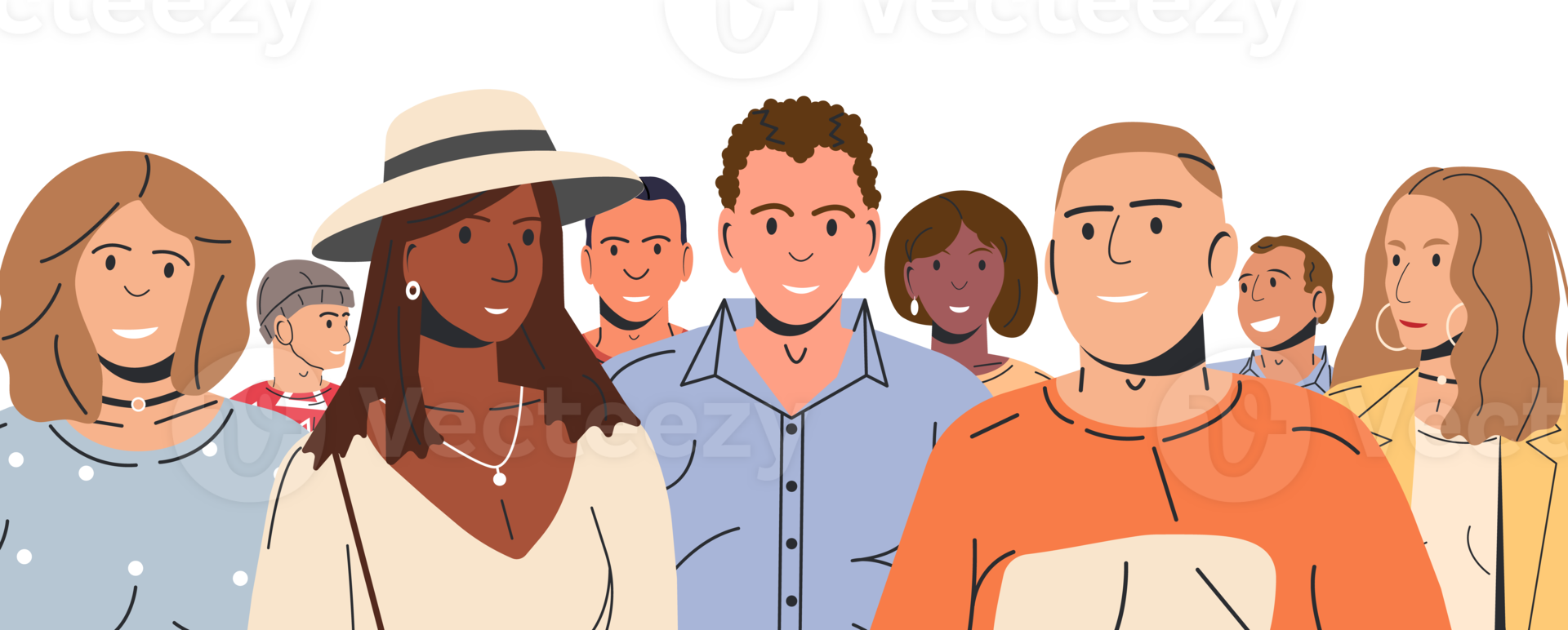 Diverse multicultural and multiracial people group png