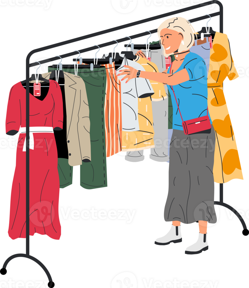 Woman near rack with clothes png