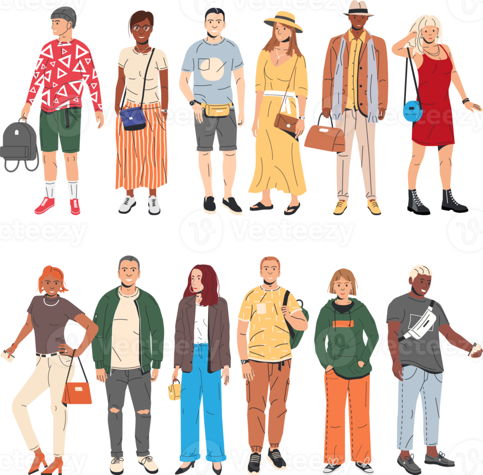 Group of fashion people characters png