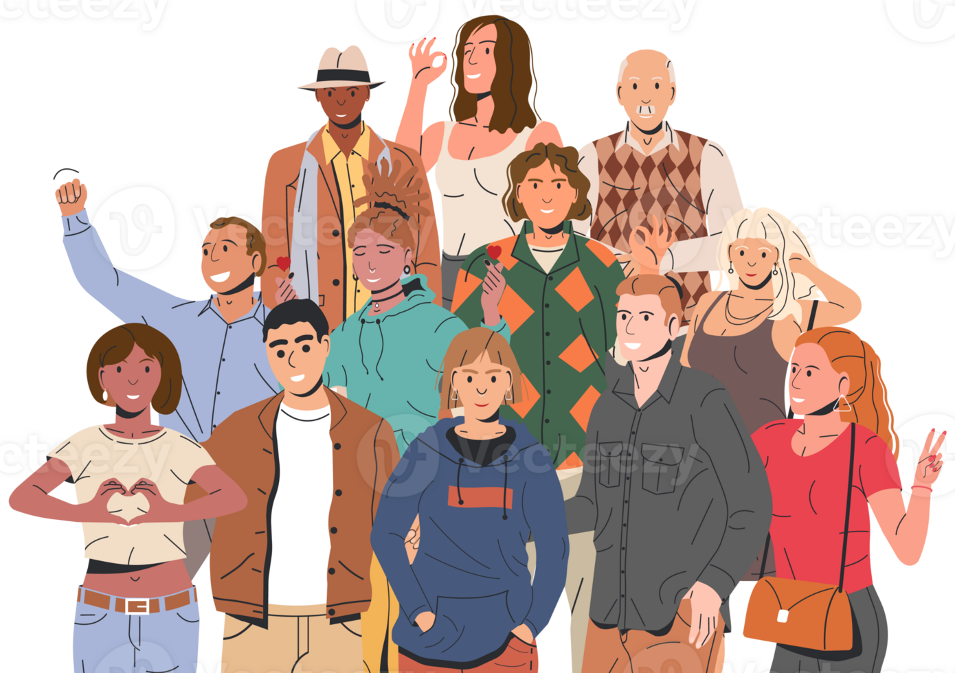 Diverse multicultural and multiracial people group png