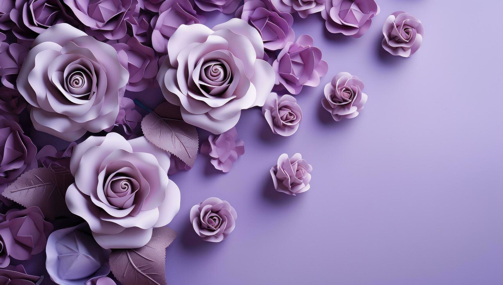 AI generated purple roses and hearts on a violet background photo