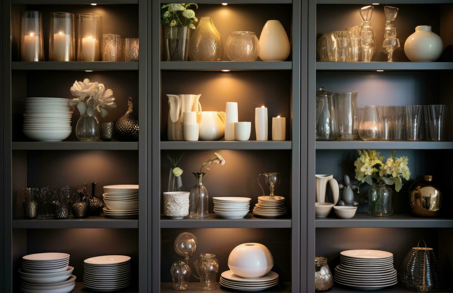 AI generated shelves with lights photo