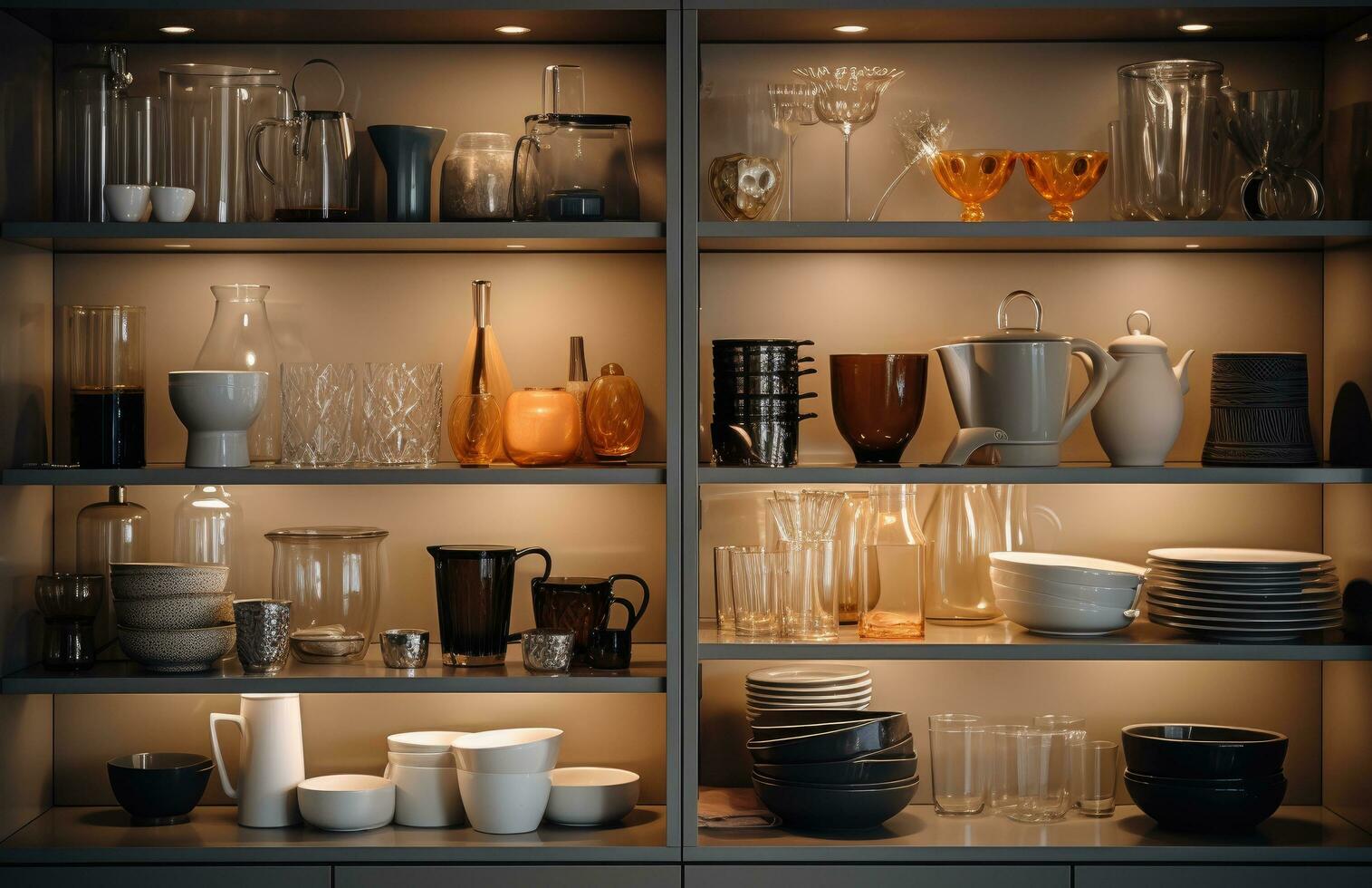 AI generated shelves with lights photo