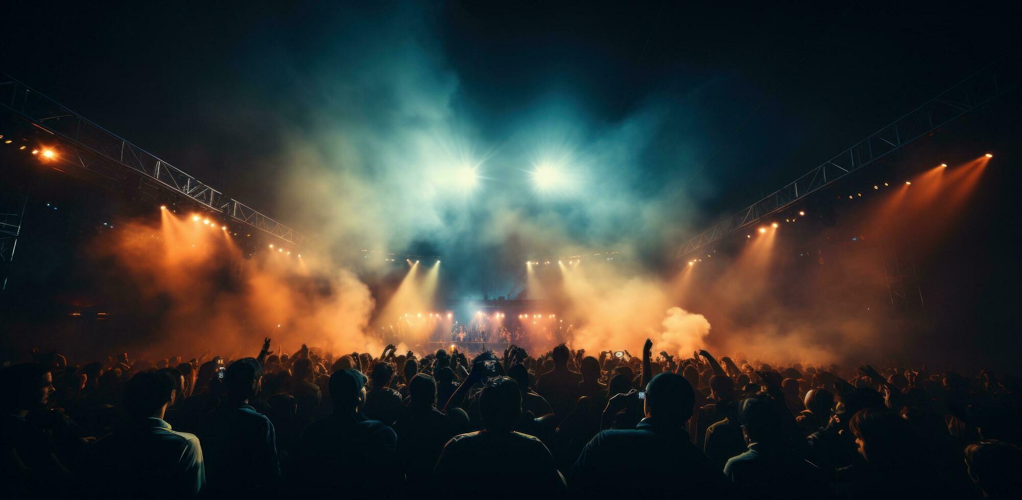 AI generated crowd at concert lit up light beams 35716843 Stock Photo