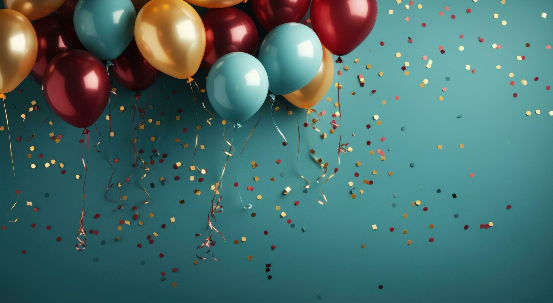 AI generated colorful balloons floating on blue background photo