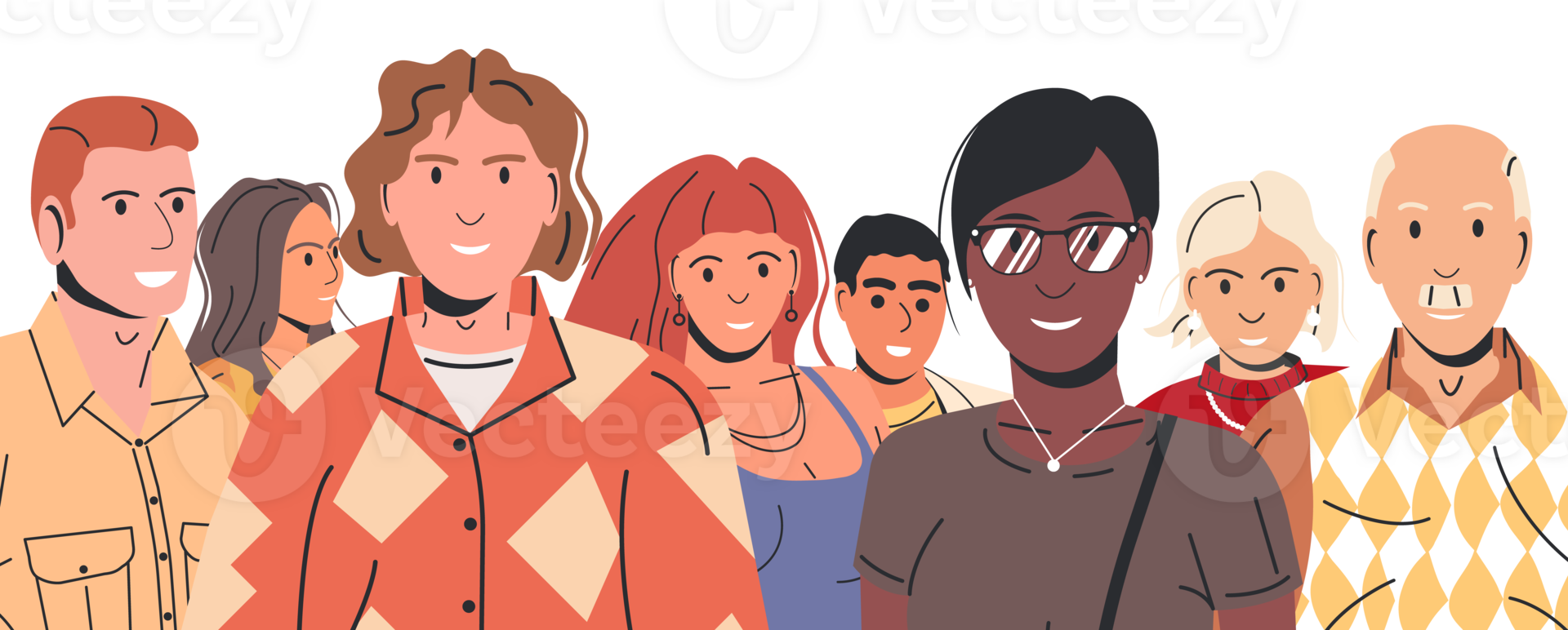 Diverse multicultural and multiracial people group png