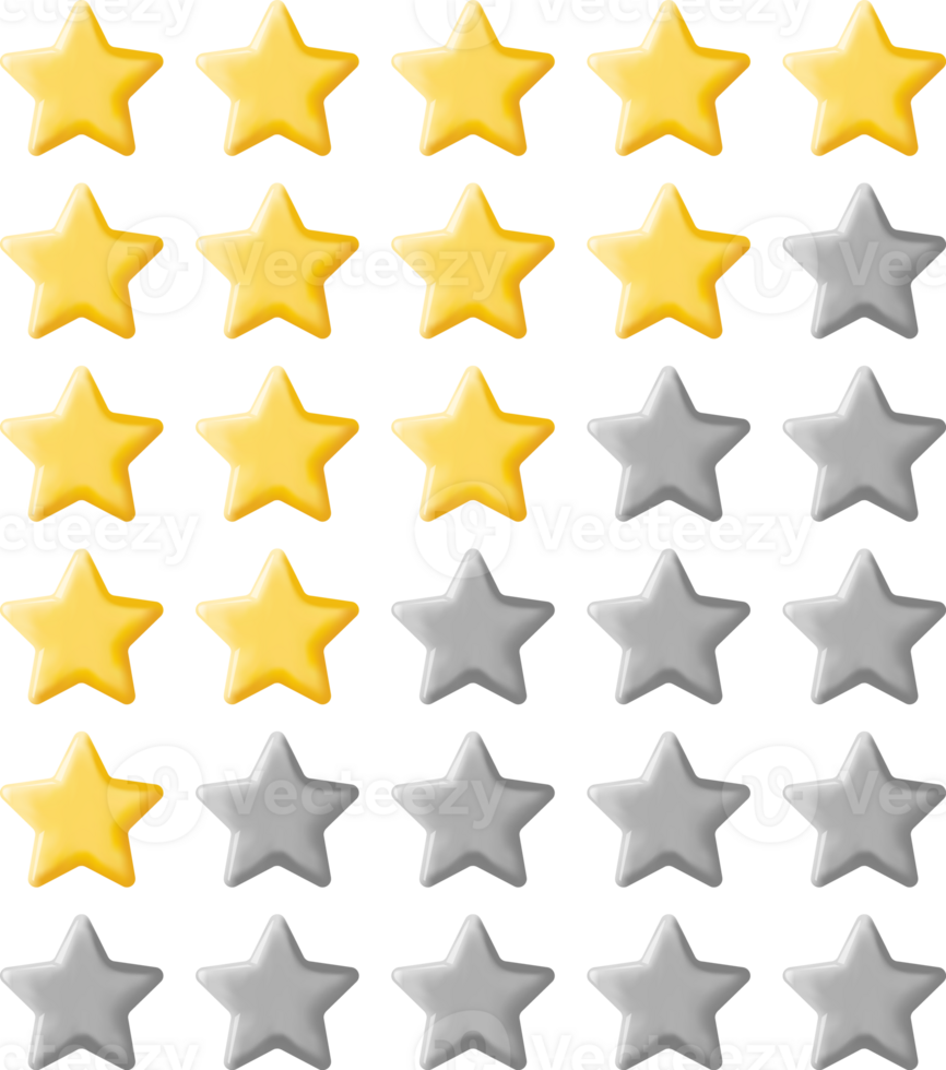 3D Glossy Yellow Five Stars Rating. png