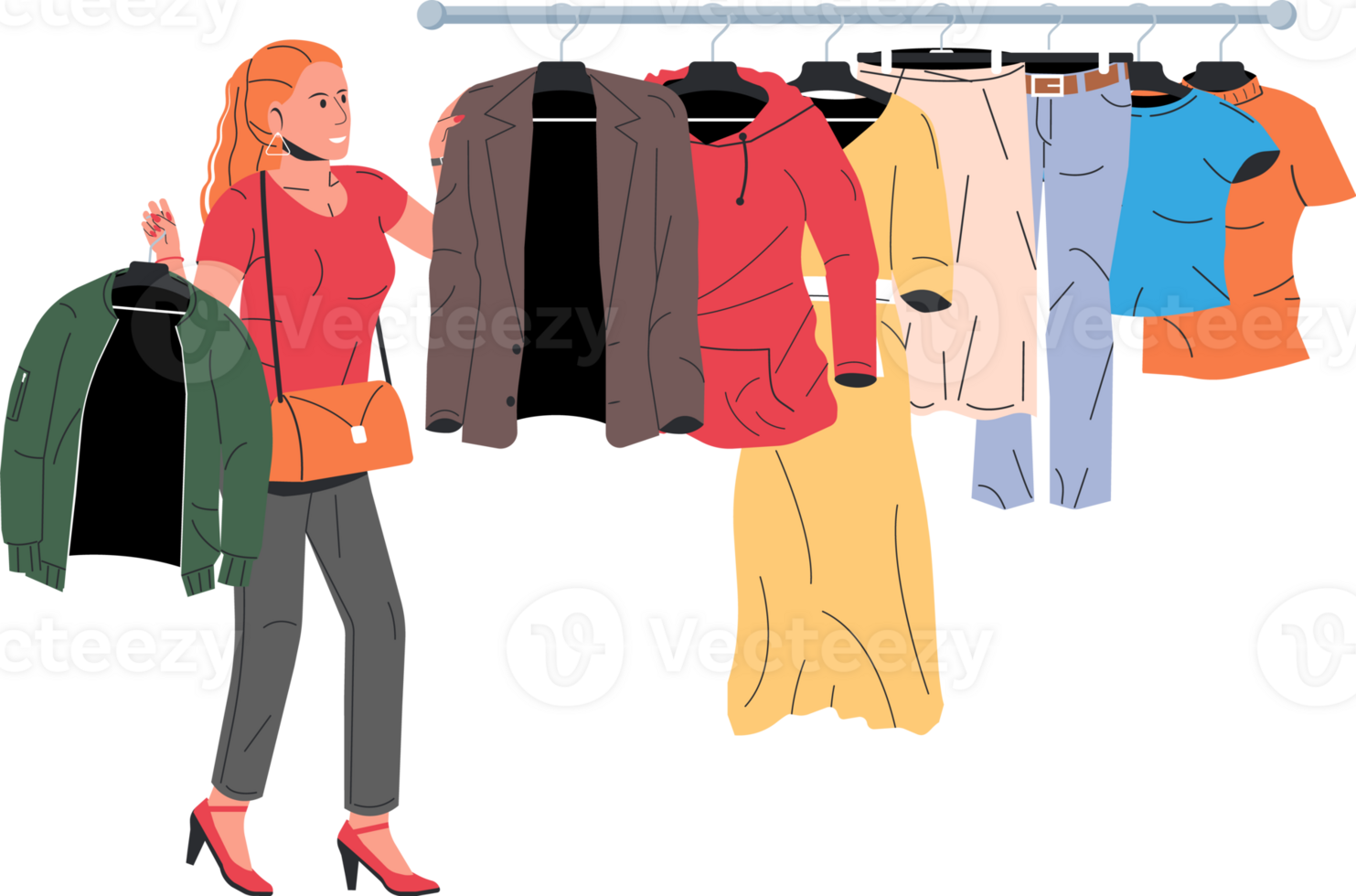 Woman near rack with clothes png