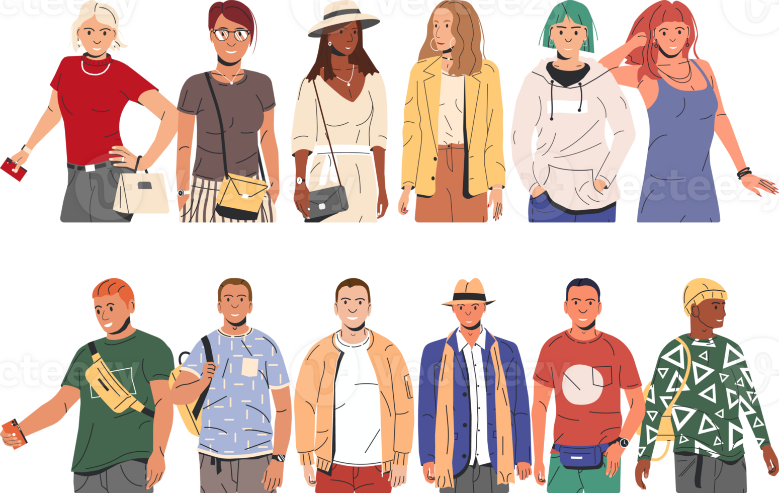 Group of fashion people characters png