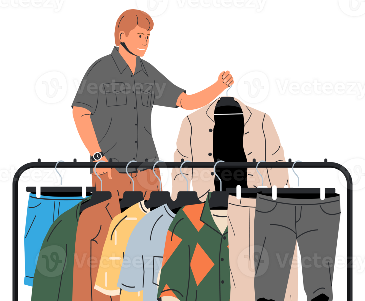 Man near rack with clothes png