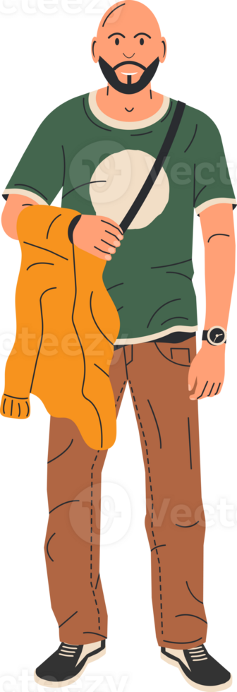 Bald Young Man with Beard with Jacket in Hand. png