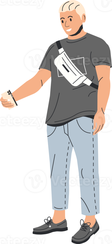 Man with Belt Bag and Smartphone png