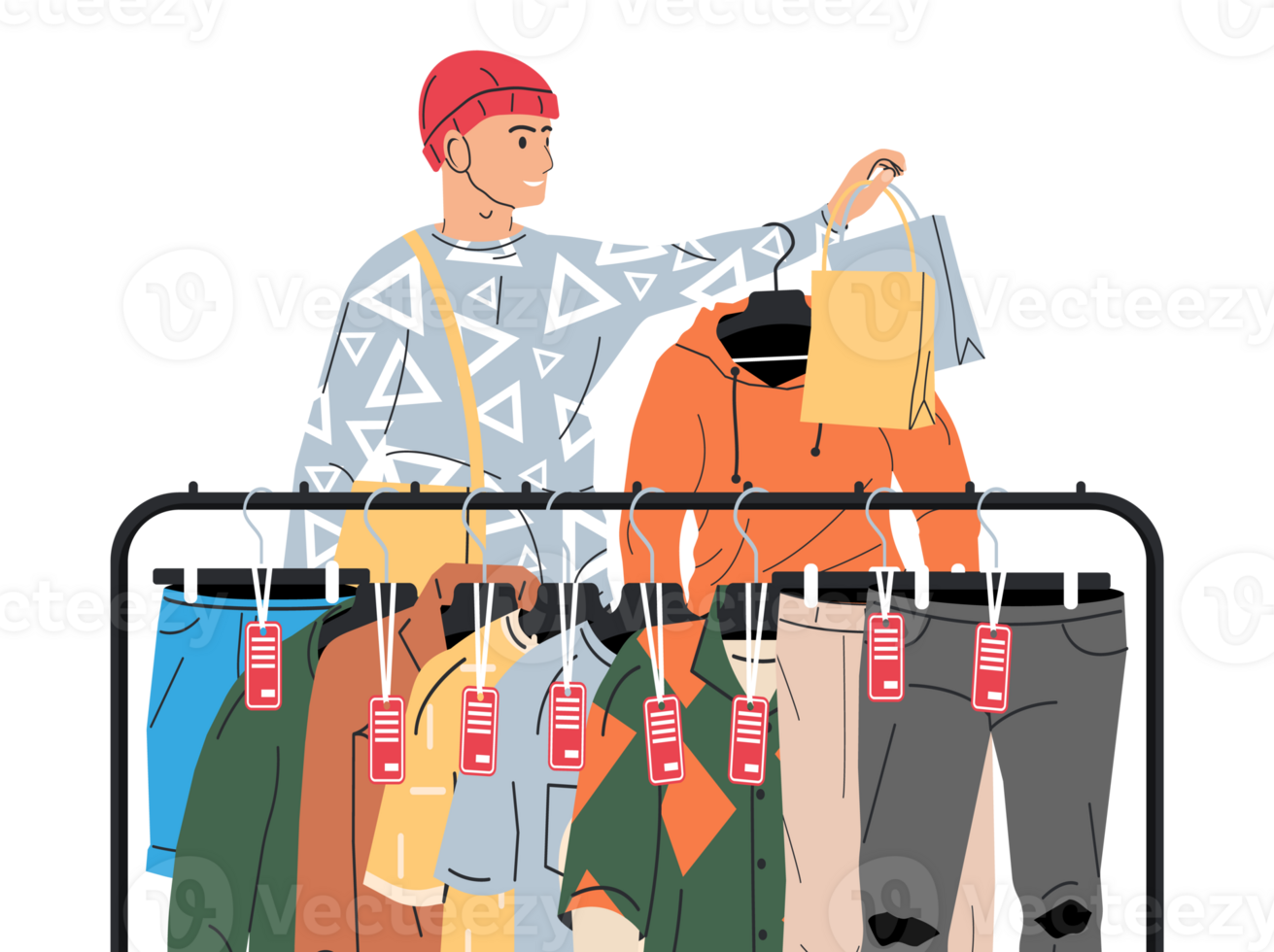 Man near rack with clothes png