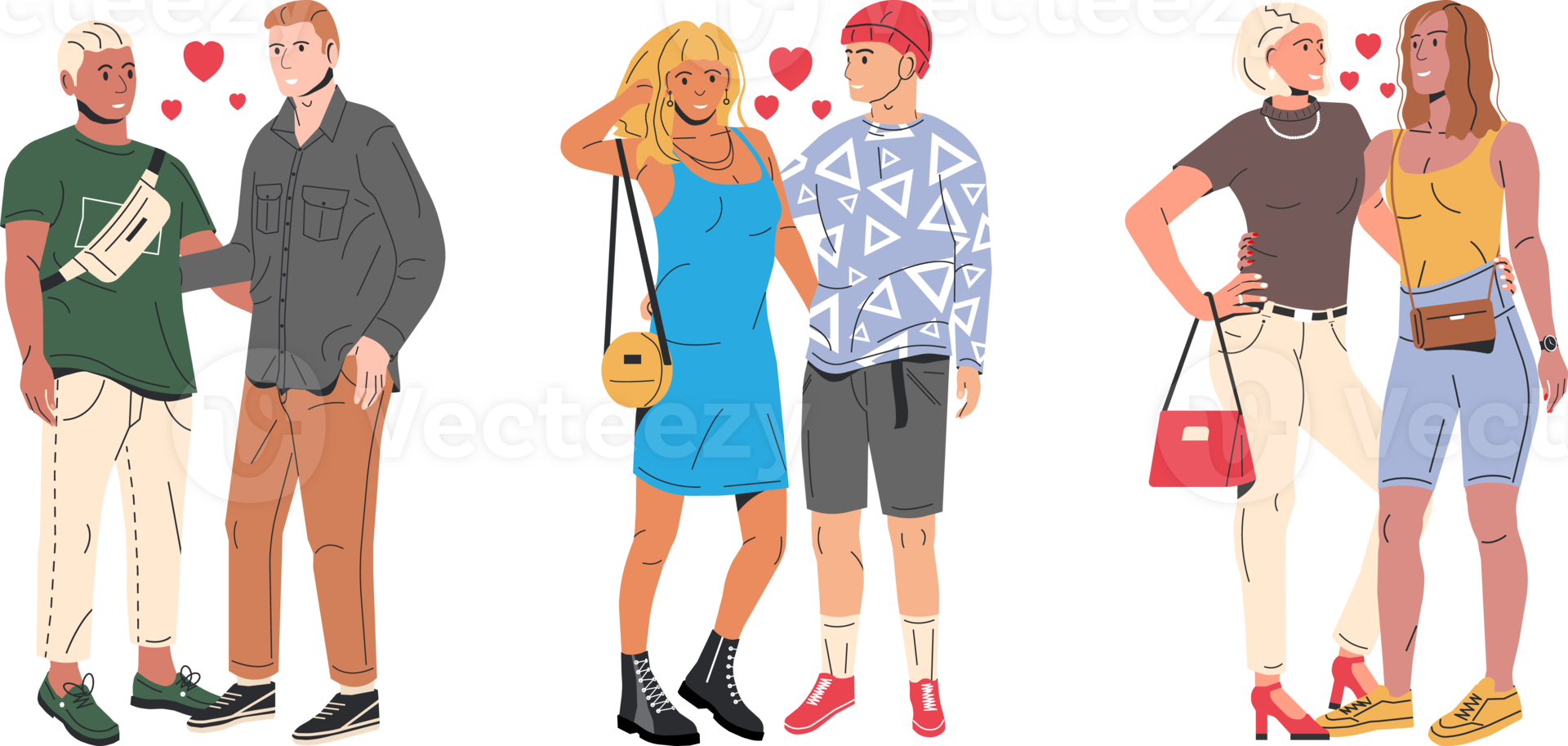 Collection of different types of couples png