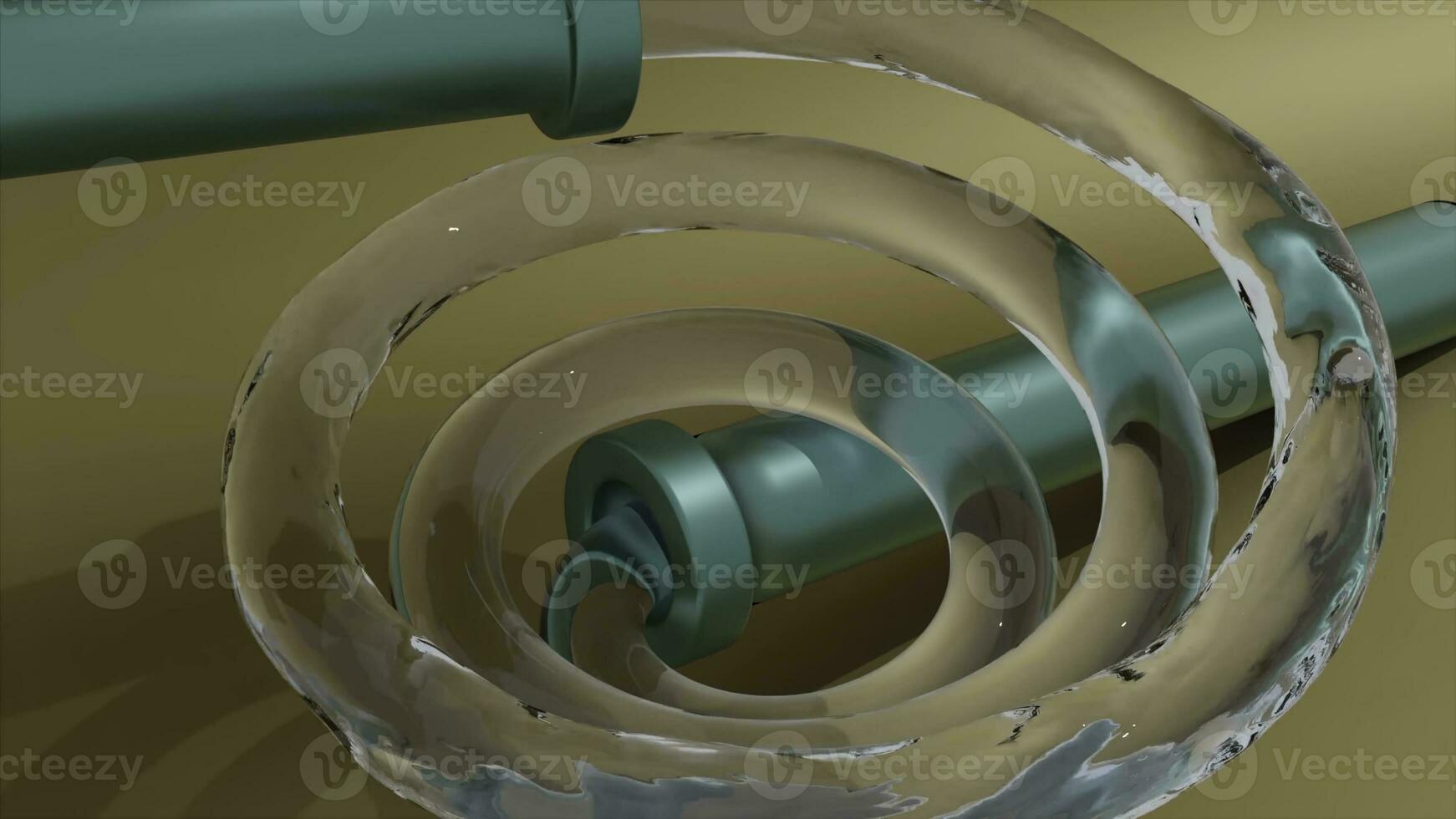 Water moves in spiral tube. Design. 3D animation of water moving up spiral tube into pipe. Water moves up transparent spiral tube on bright colored background photo