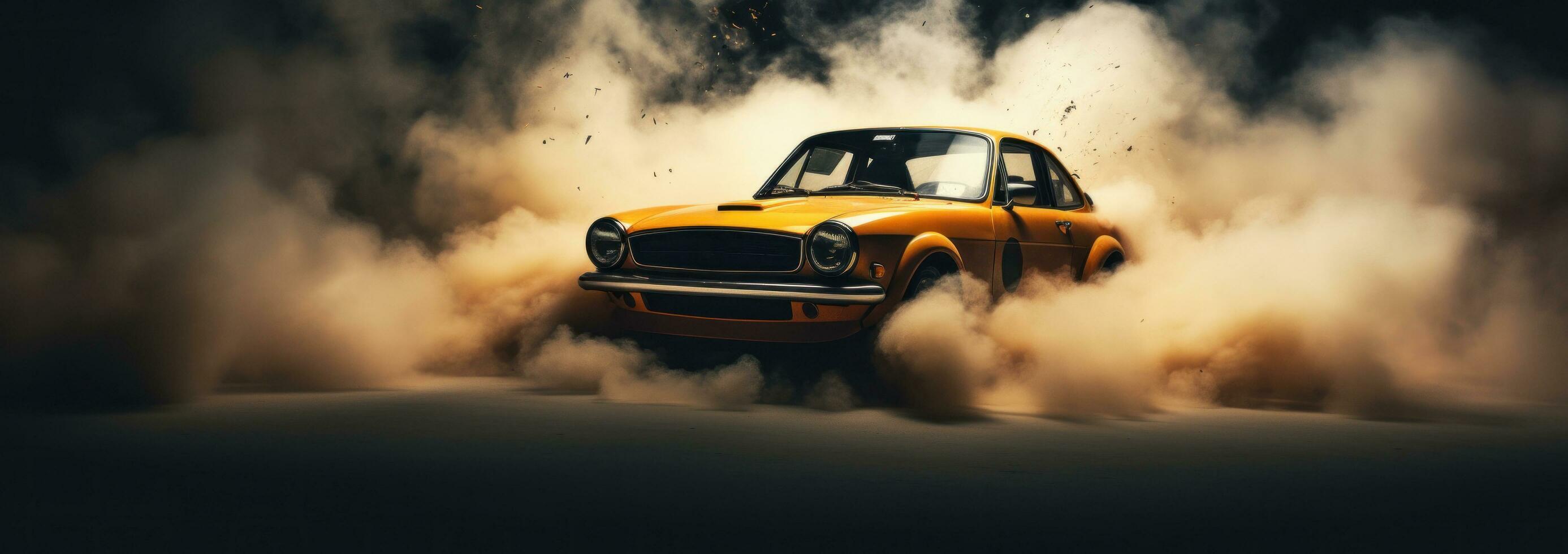 AI generated a small car going up to the ceiling, with smoke photo