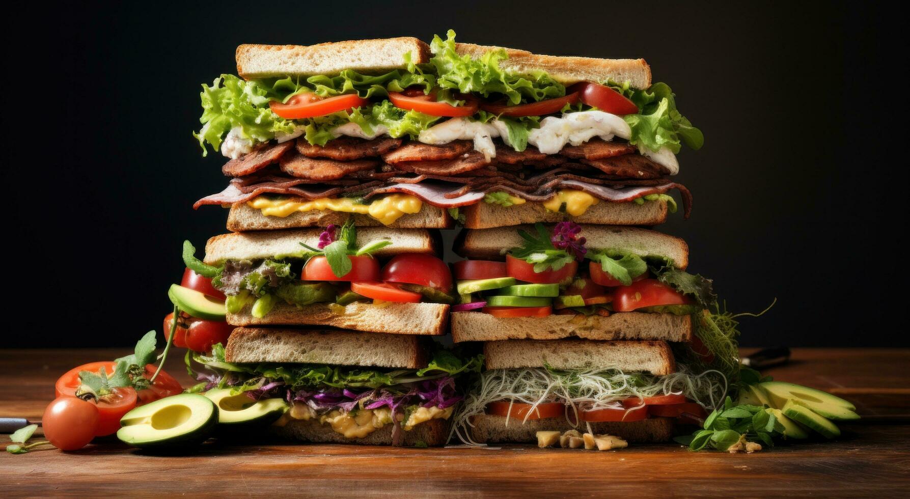 AI generated a stack of sandwiches is on top of a board photo