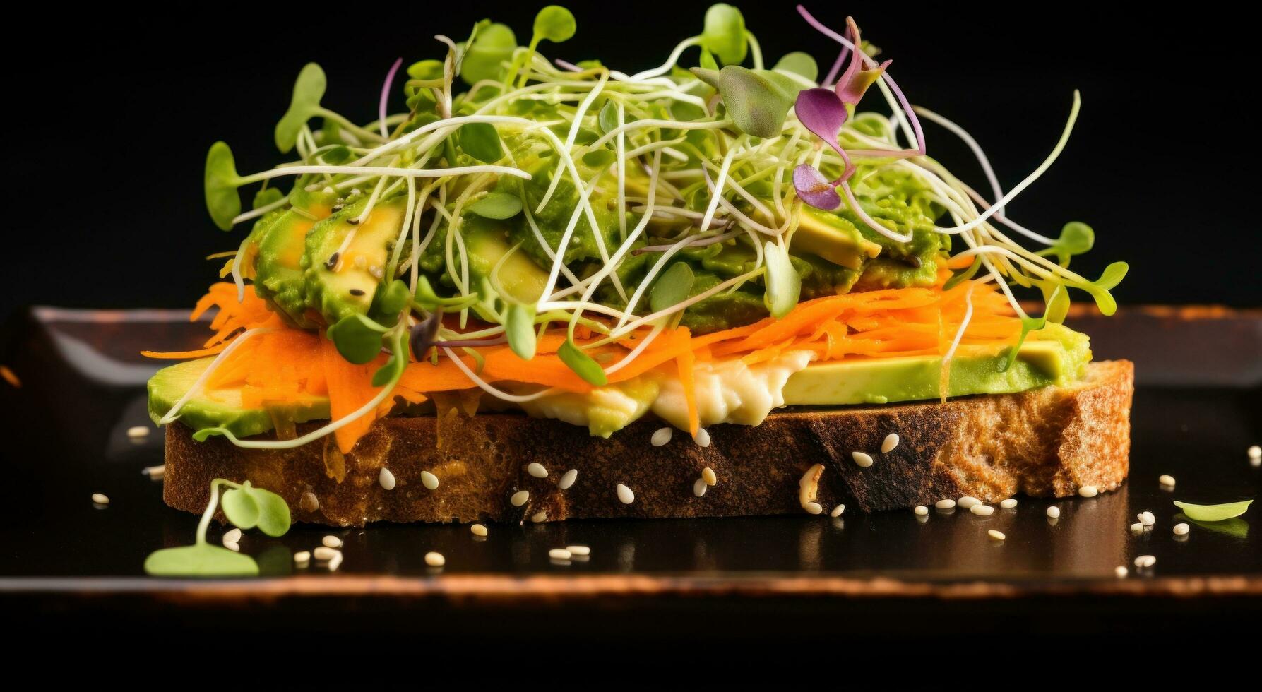 AI generated a sandwich topped with carrots and sprouts photo