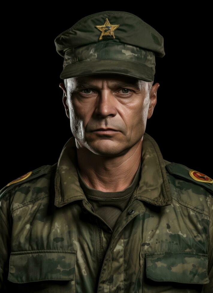 AI generated a man that was in the army poses for a portrait photo