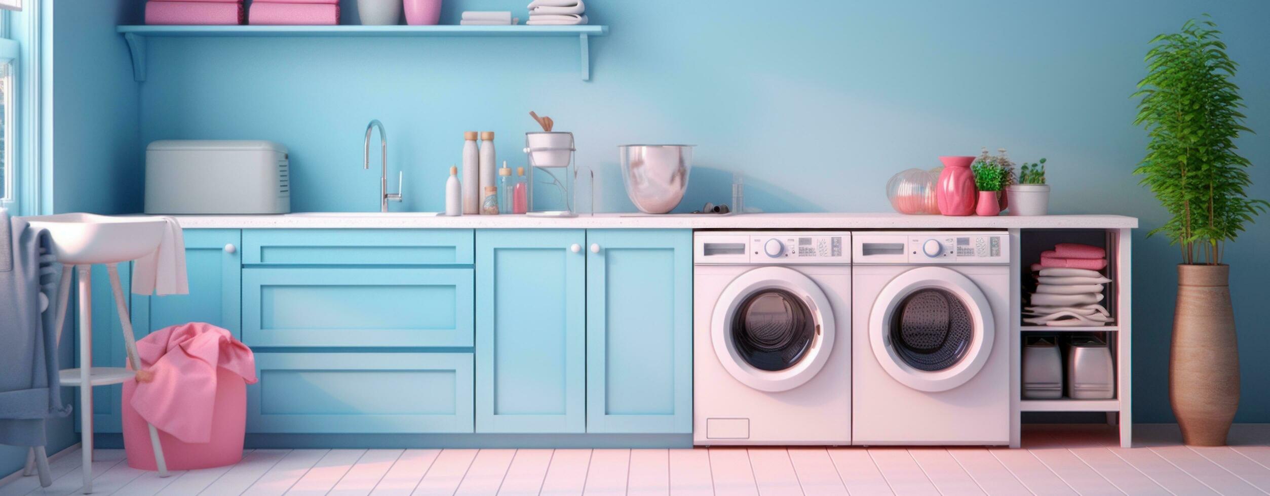 AI generated a laundry room with a lot of blue photo