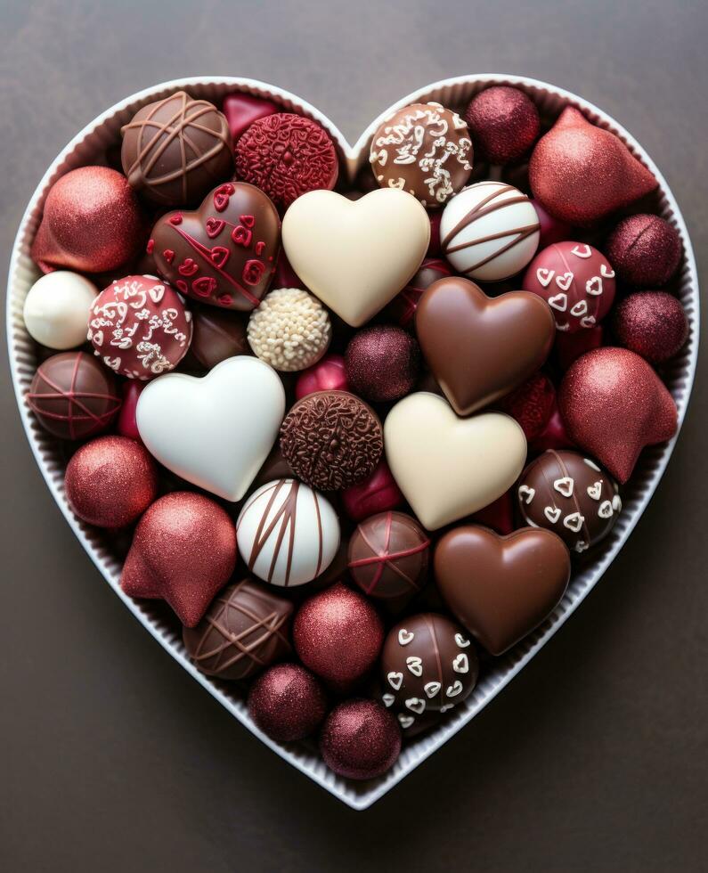 AI generated a large box containing chocolates including several hearts photo