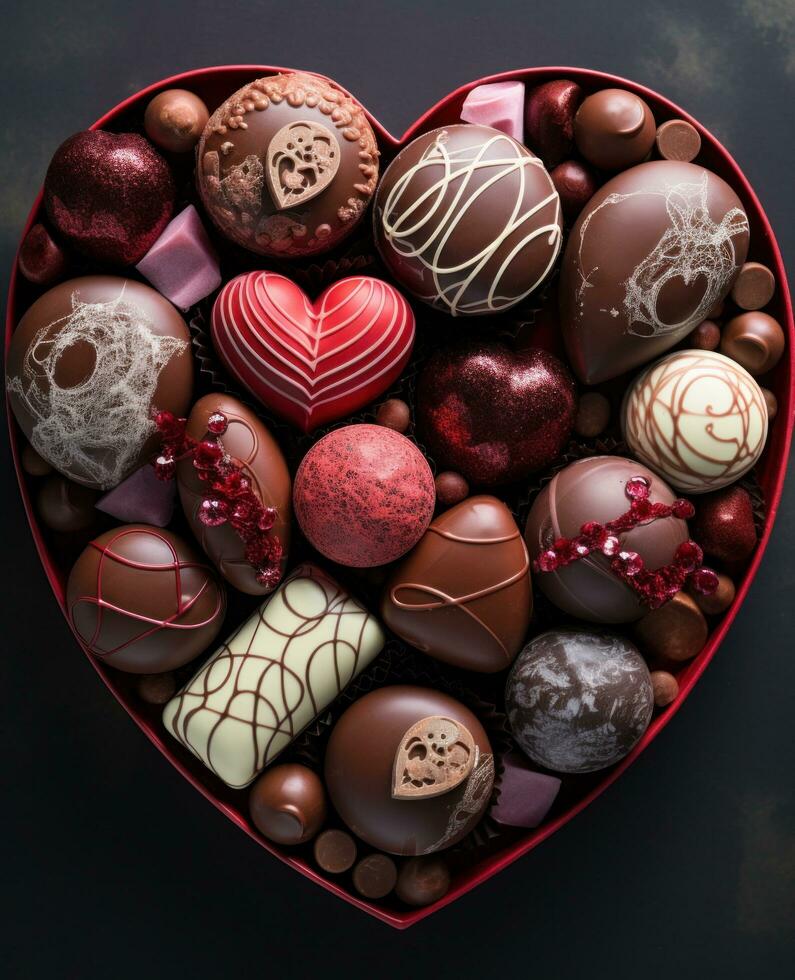 AI generated a large box containing chocolates including several hearts photo