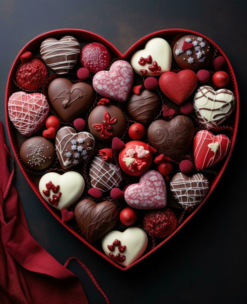 AI generated a large box containing chocolates including several hearts photo