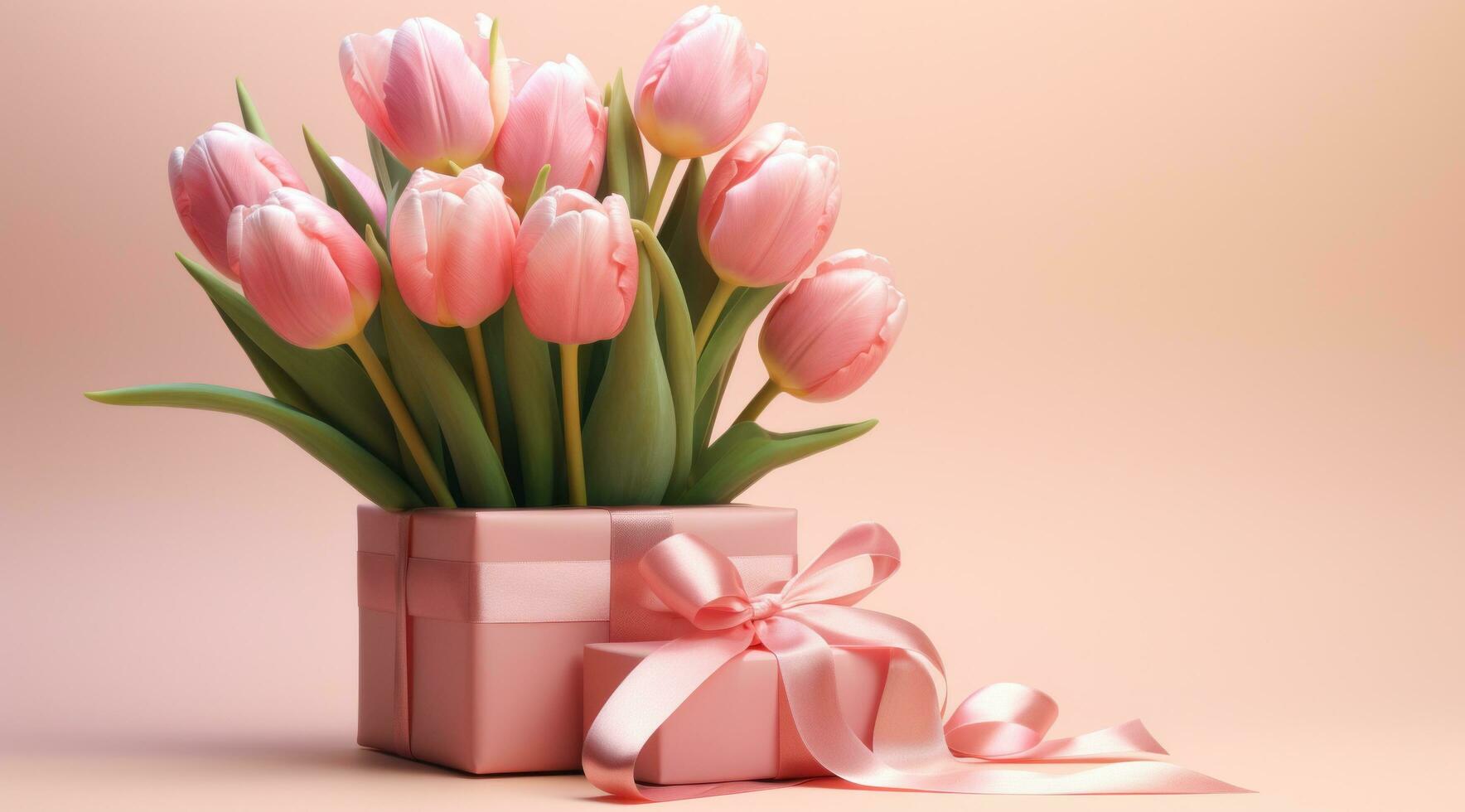 AI generated a gift for a woman adorned with pink tulips photo
