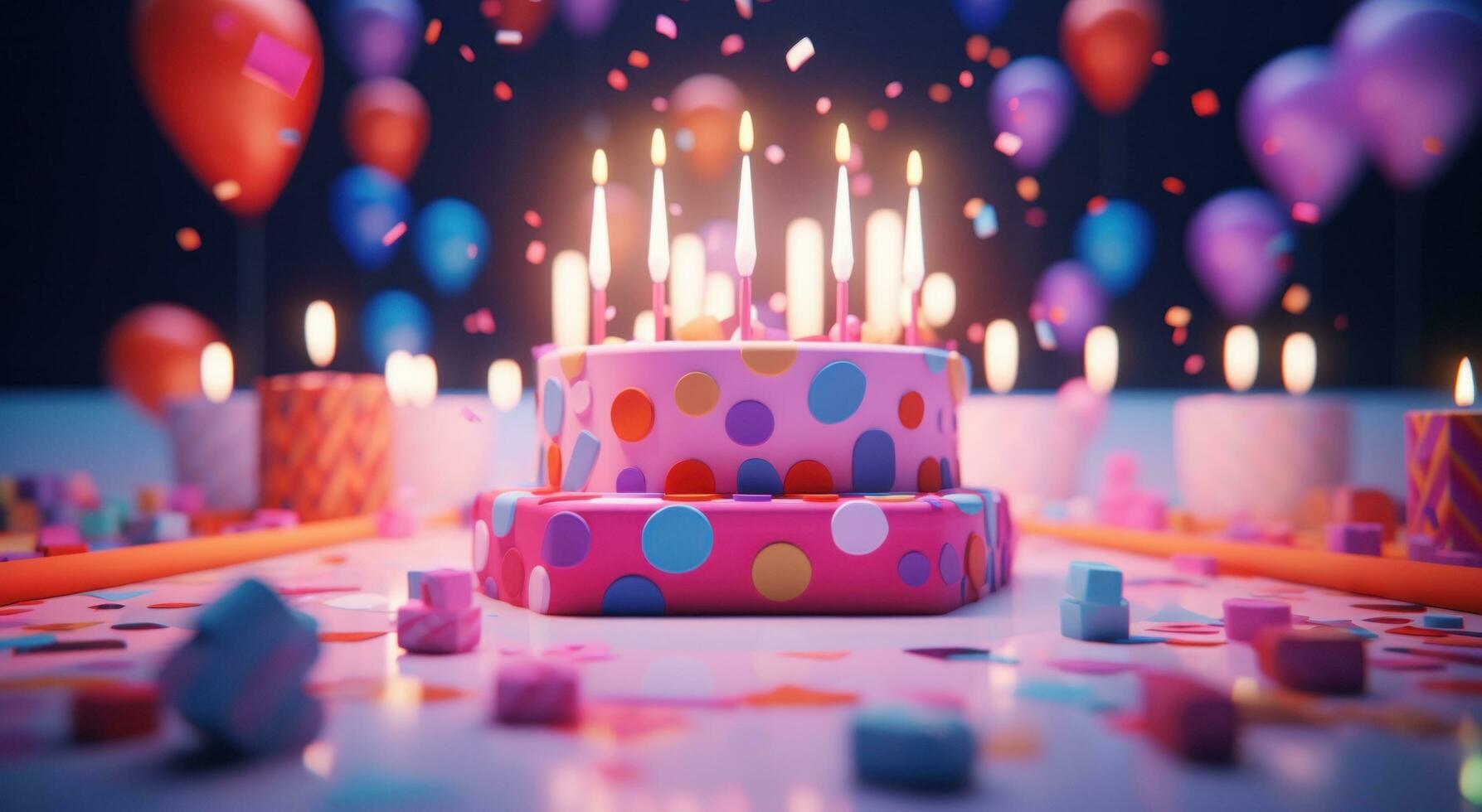 AI generated a cake with candles sitting on a table with presents photo