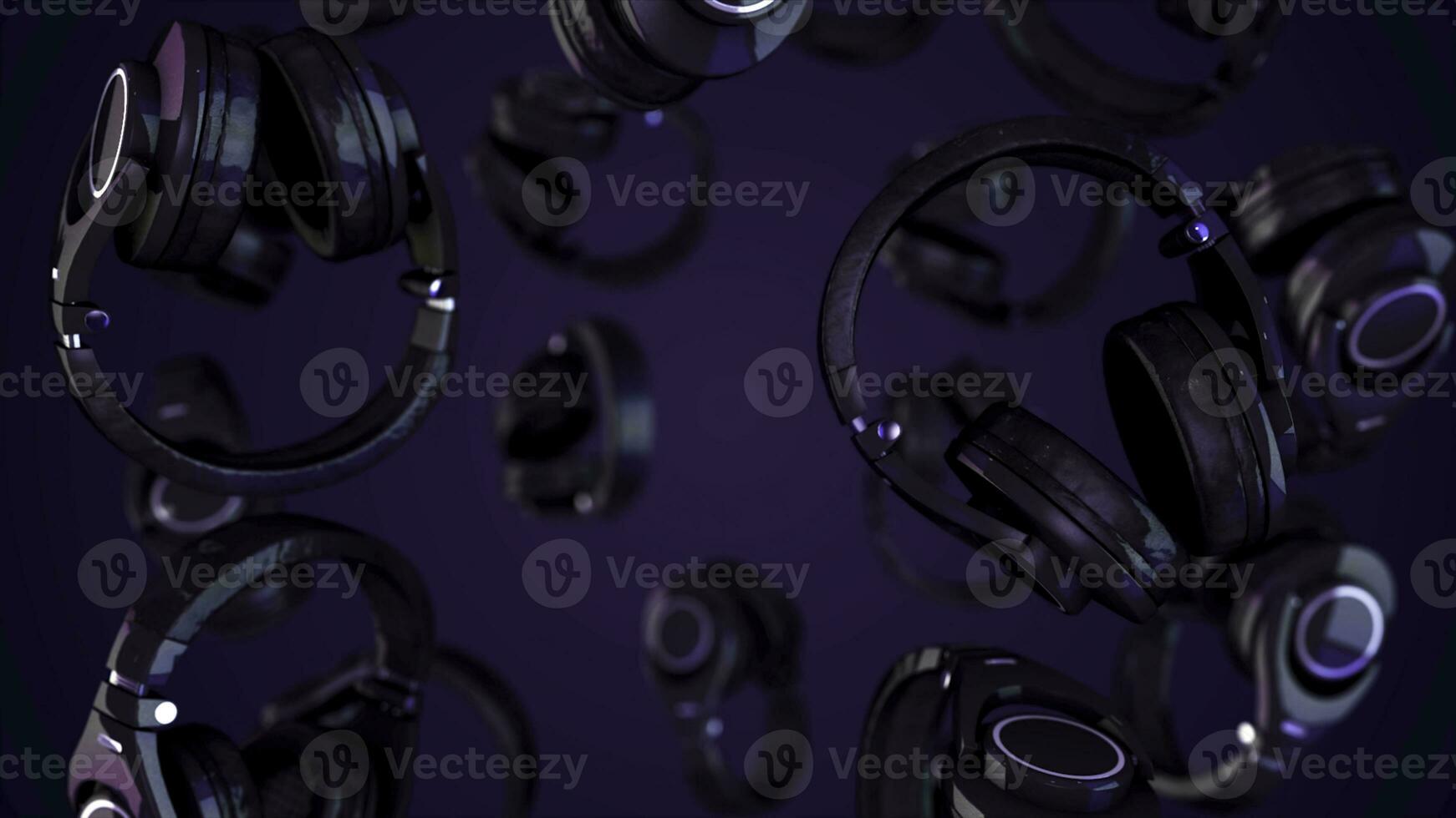 Headphone animation with alpha channel Video loops. Rotating Headphones. Headphones animation with graphic Equalizer in the Background, and glowing Sound Wave. photo