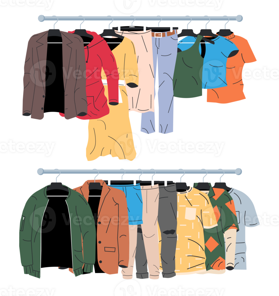 Womans and mans clothes on hanger png