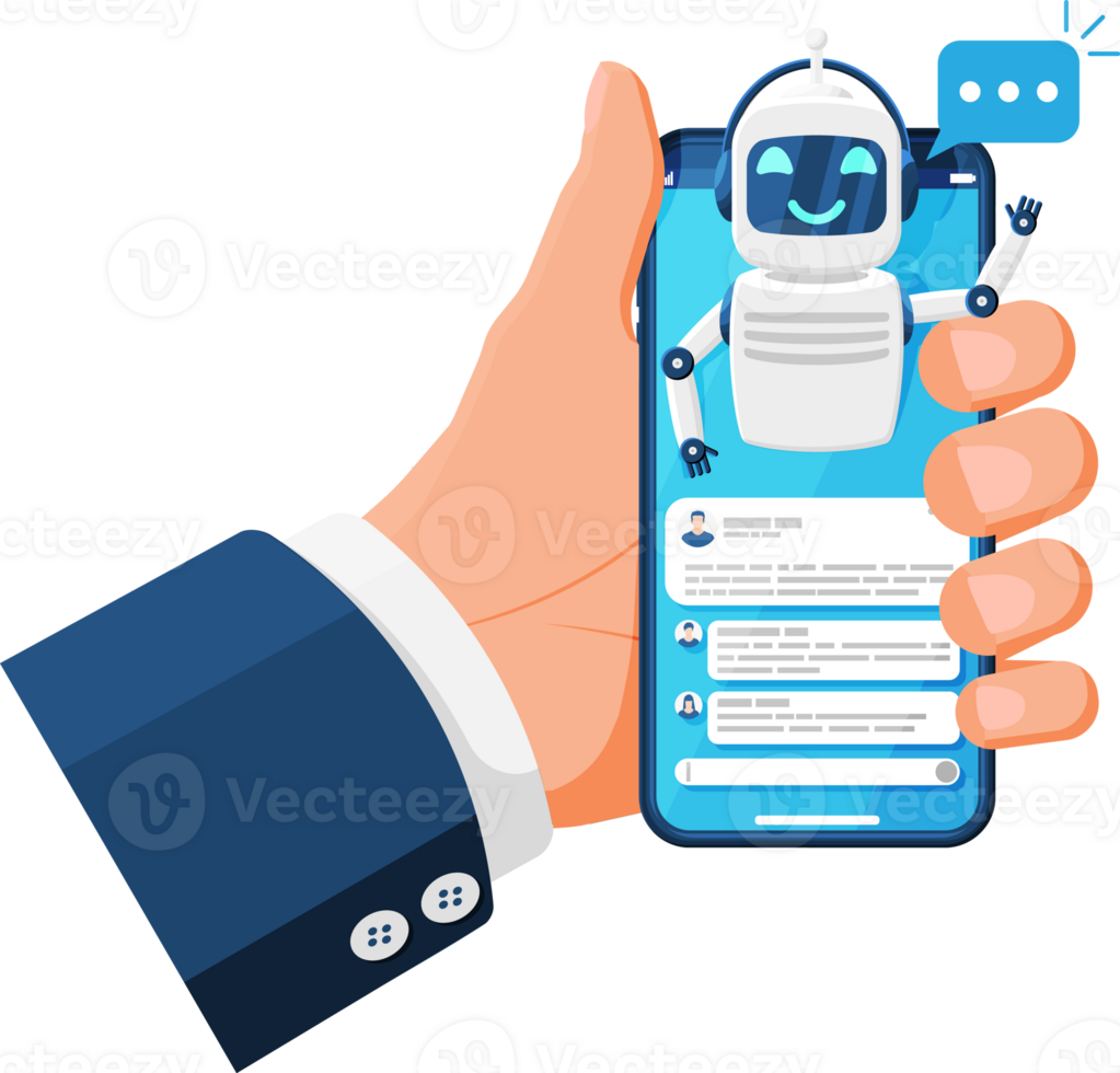 Smartphone with Chat Bot Speak in Bubble on Screen png
