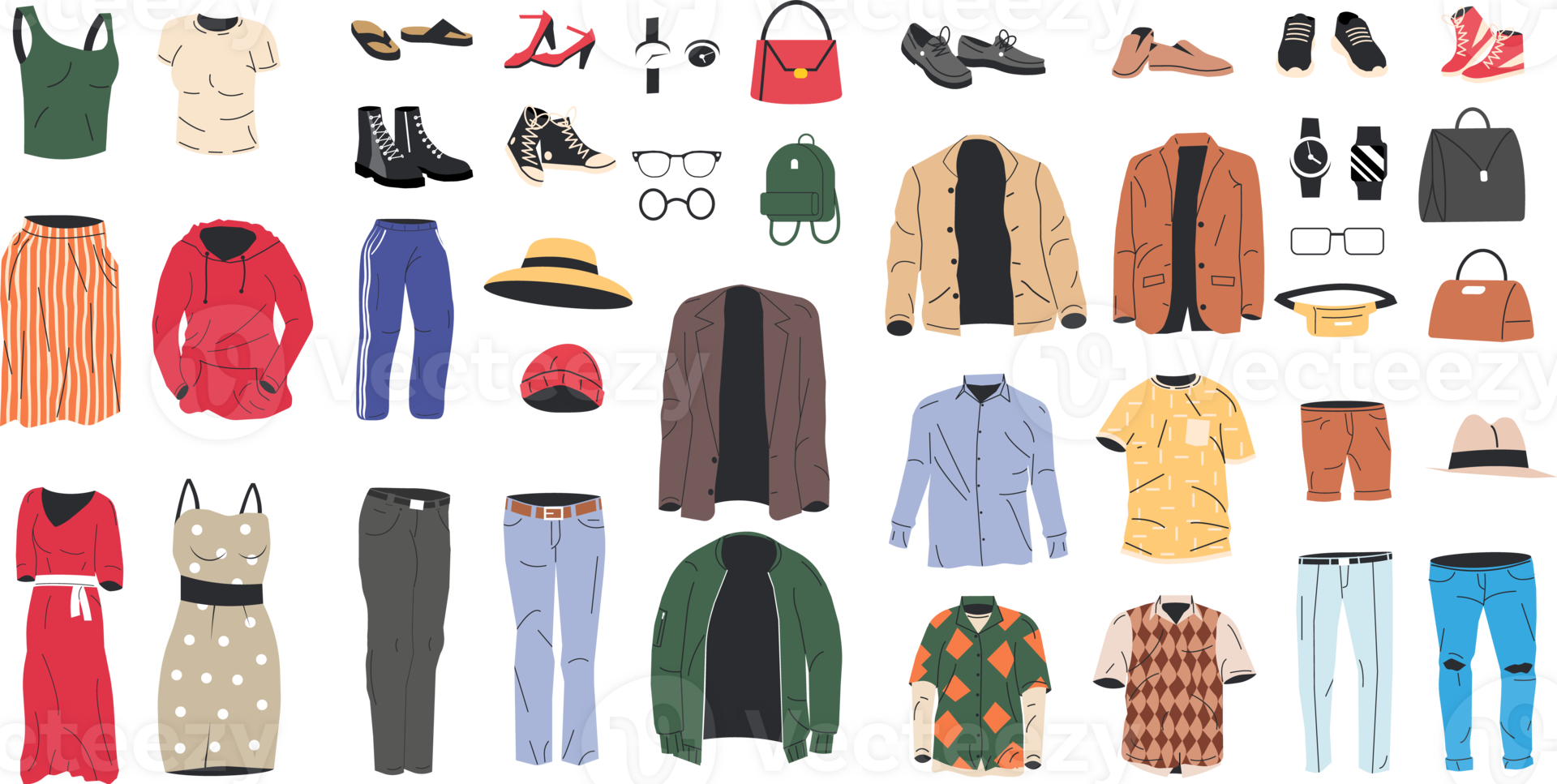Collection of woman and man wardrobe png