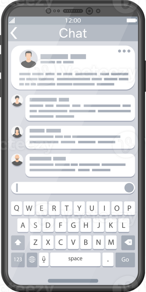 Smartphone with Messaging App Page with Keyboard png