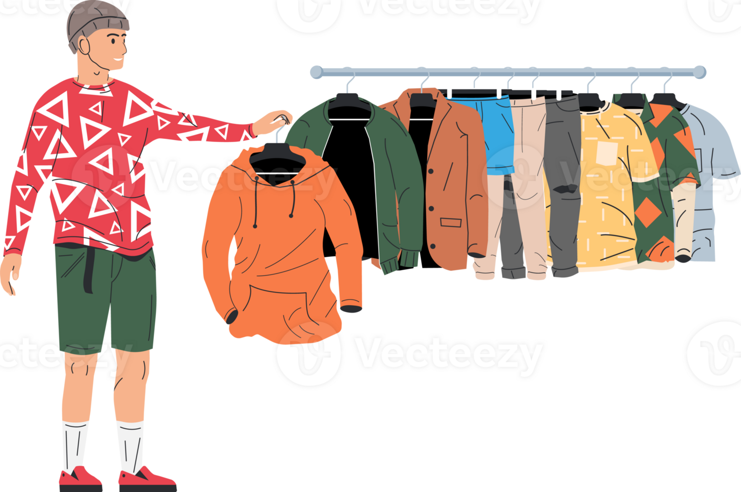 Man near rack with clothes png