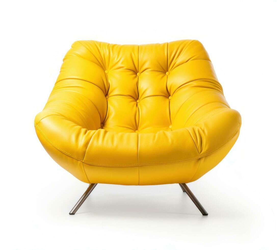 AI generated yellow leather lounge chair on a white background photo