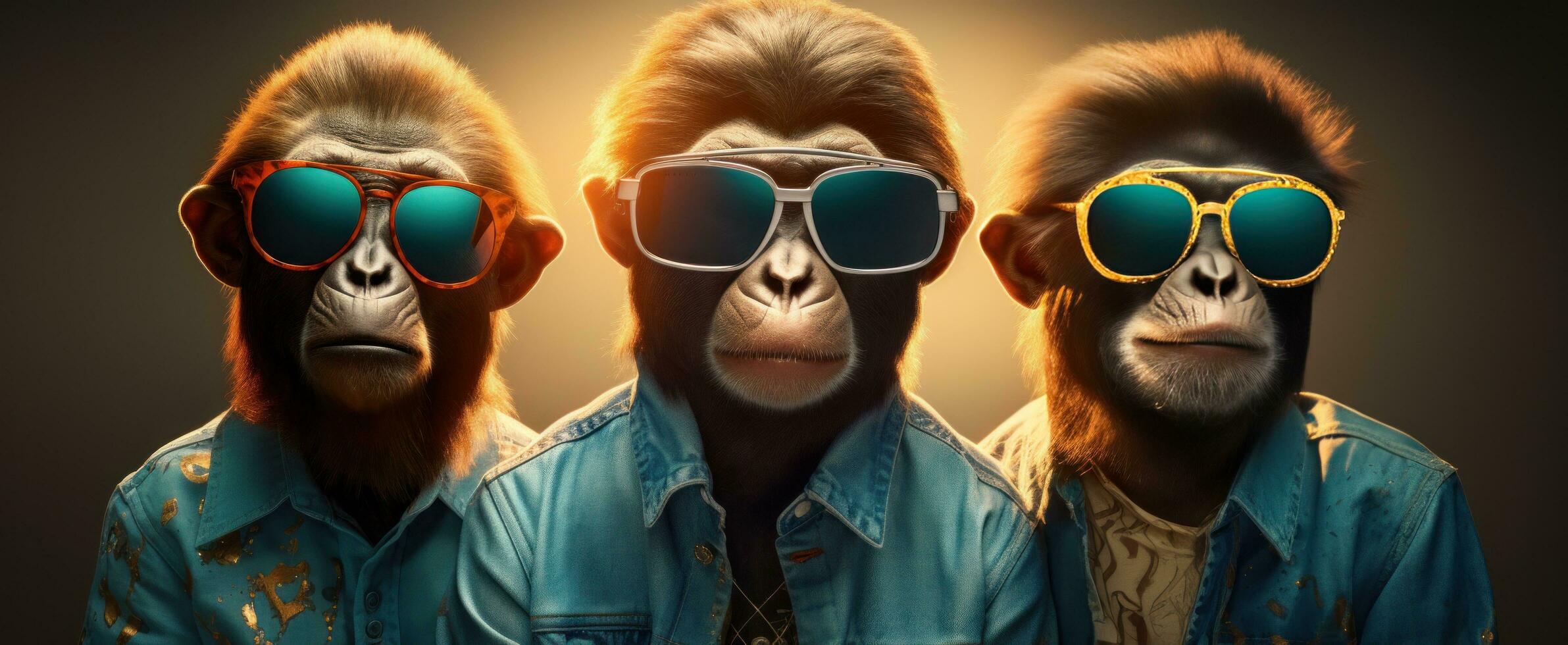 AI generated three monkeys in sunglasses are dressed up for a performance photo