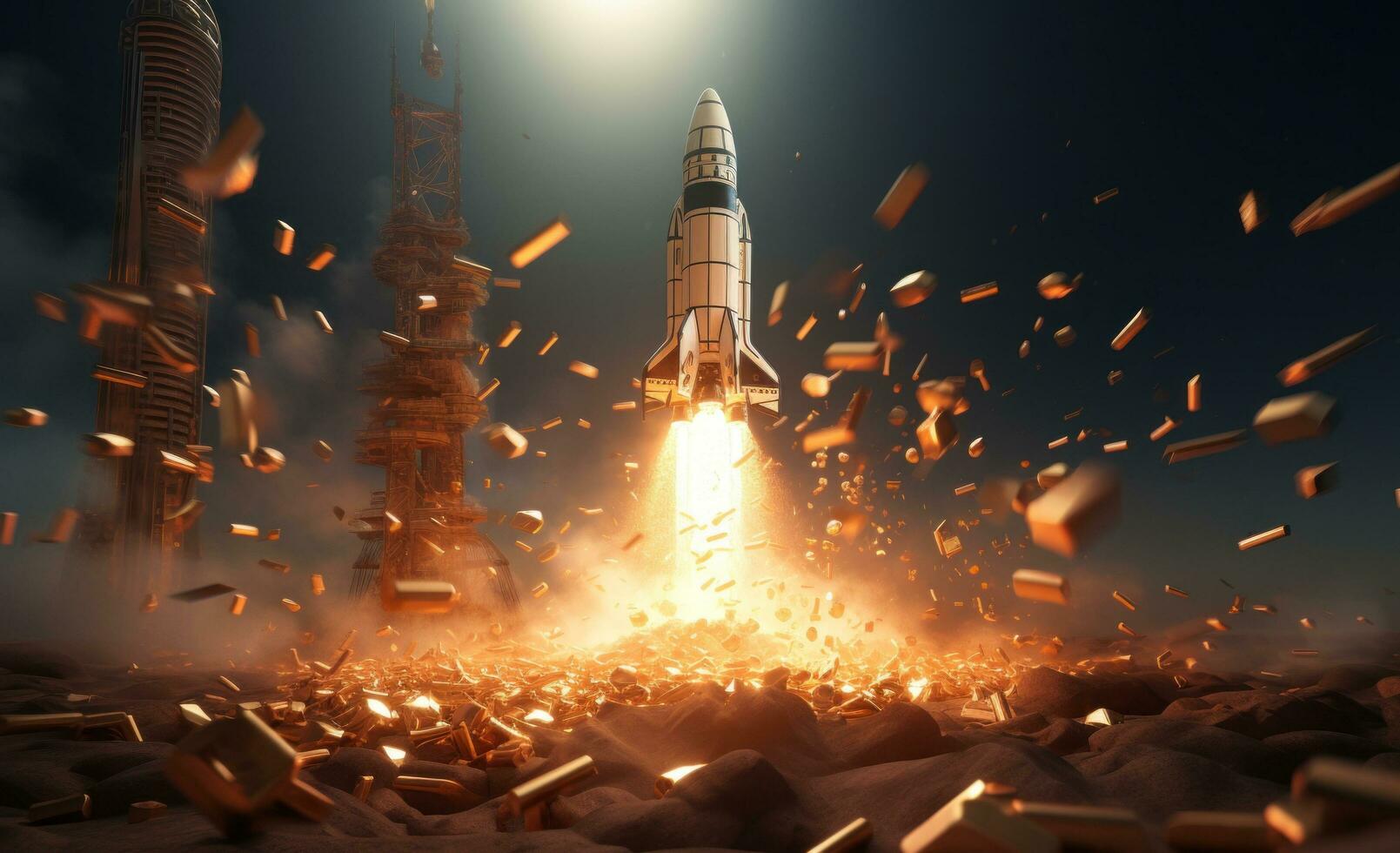 AI generated the rocket flying close to the coin photo