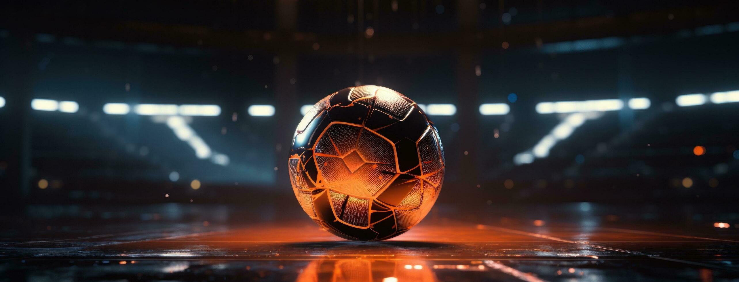 AI generated the soccer ball and its light shining on it photo
